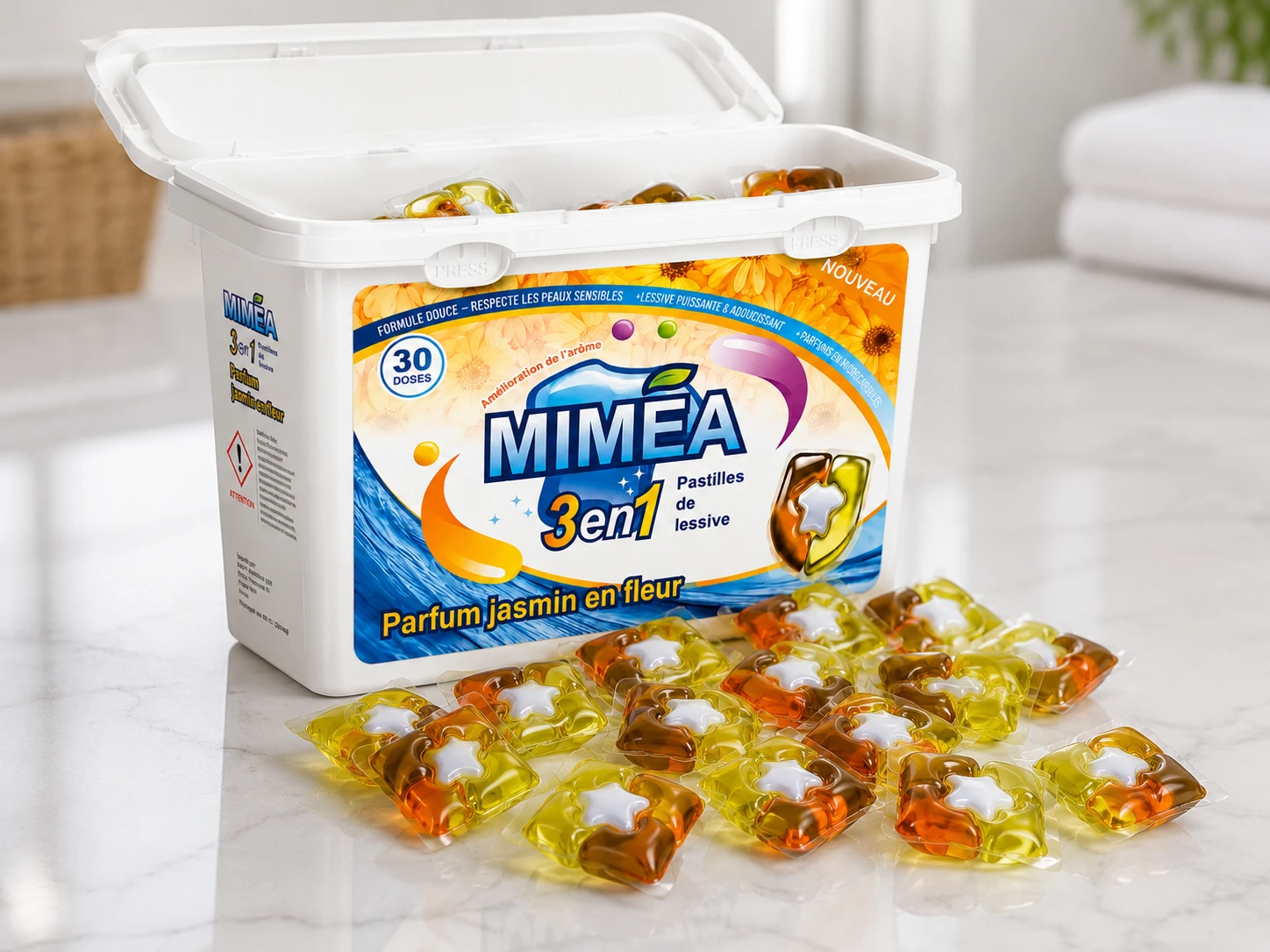 MIMÉA Jasmin en Fleur — boîte ouverte avec la pastille parfumée orange